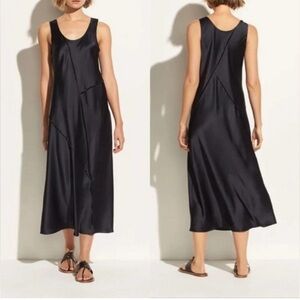 Vince Silk Navy Midi Dress Raw Edges. S